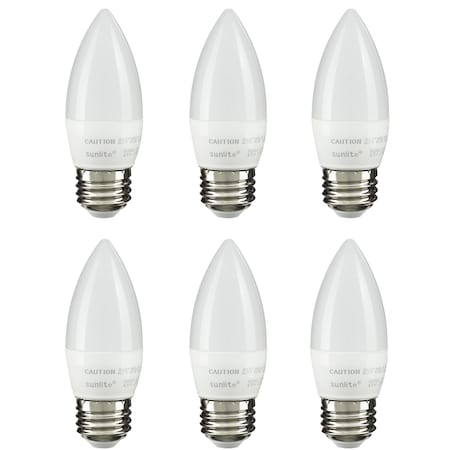 Sunlite LED 60W Equivalent E26 Base Dimmable Energy Star B11 Chandelier Light Bulb 2700K, 6PK 41380-SU